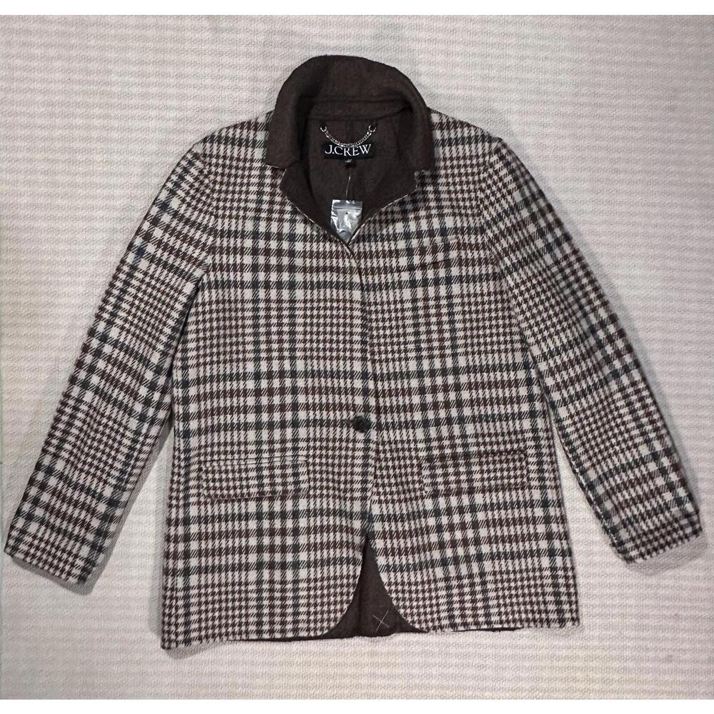 J.Crew Women's Plaid Blazer Jacket Brown Collared Button NWT Size 4 BT383